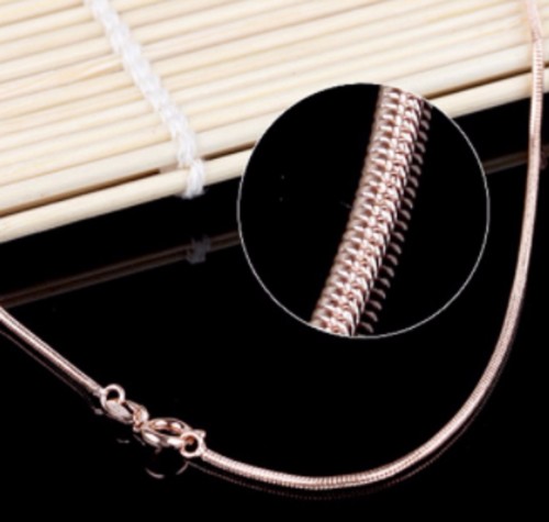 24" 1mm Rose Gold Plated Round Snake Chain Necklace Perfect For Pendant SN1RG - Picture 2 of 2