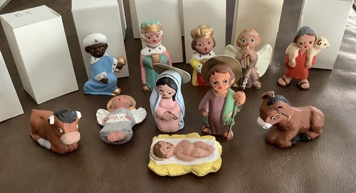 Belén arte popular de arcilla roja pintado a mano con cajas 11 piezas de colección raro (146ia) usado en excelente estado - Imagen 2 de 5