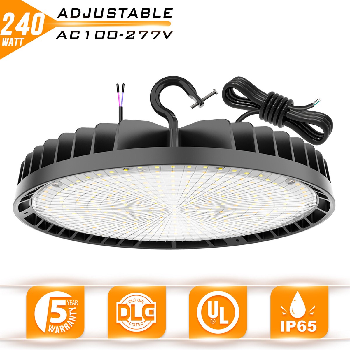 240W UFO LED High Bay Light For Warehouse, Factory, Shop - 36000 Lumens, 100-277V AC