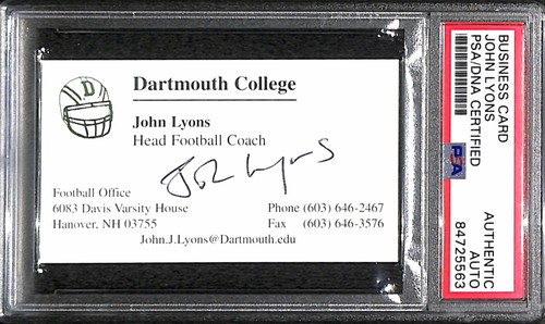 John Lyons "Dartmouth College 2 Time Ivy League Title" Signed Business Card PSA