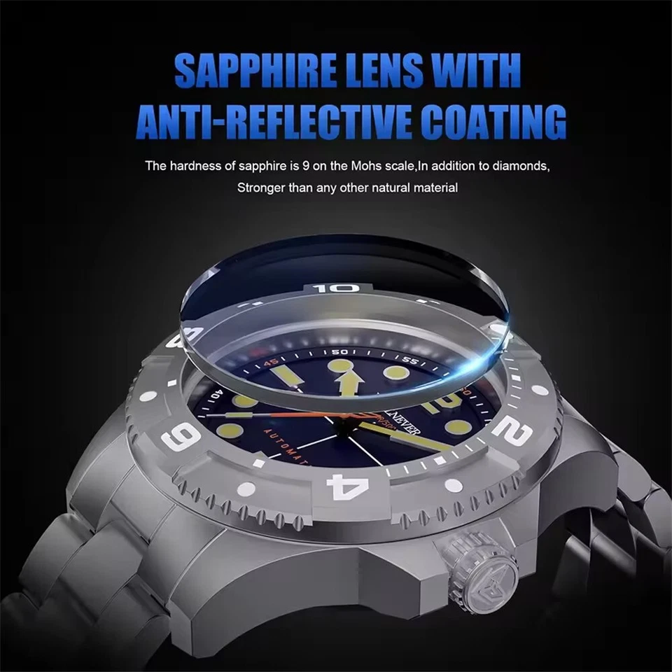 FEELNEVER Men Automatic Watch Sapphire Crystal Auto Date Male Business Watches - Image 3 of 4