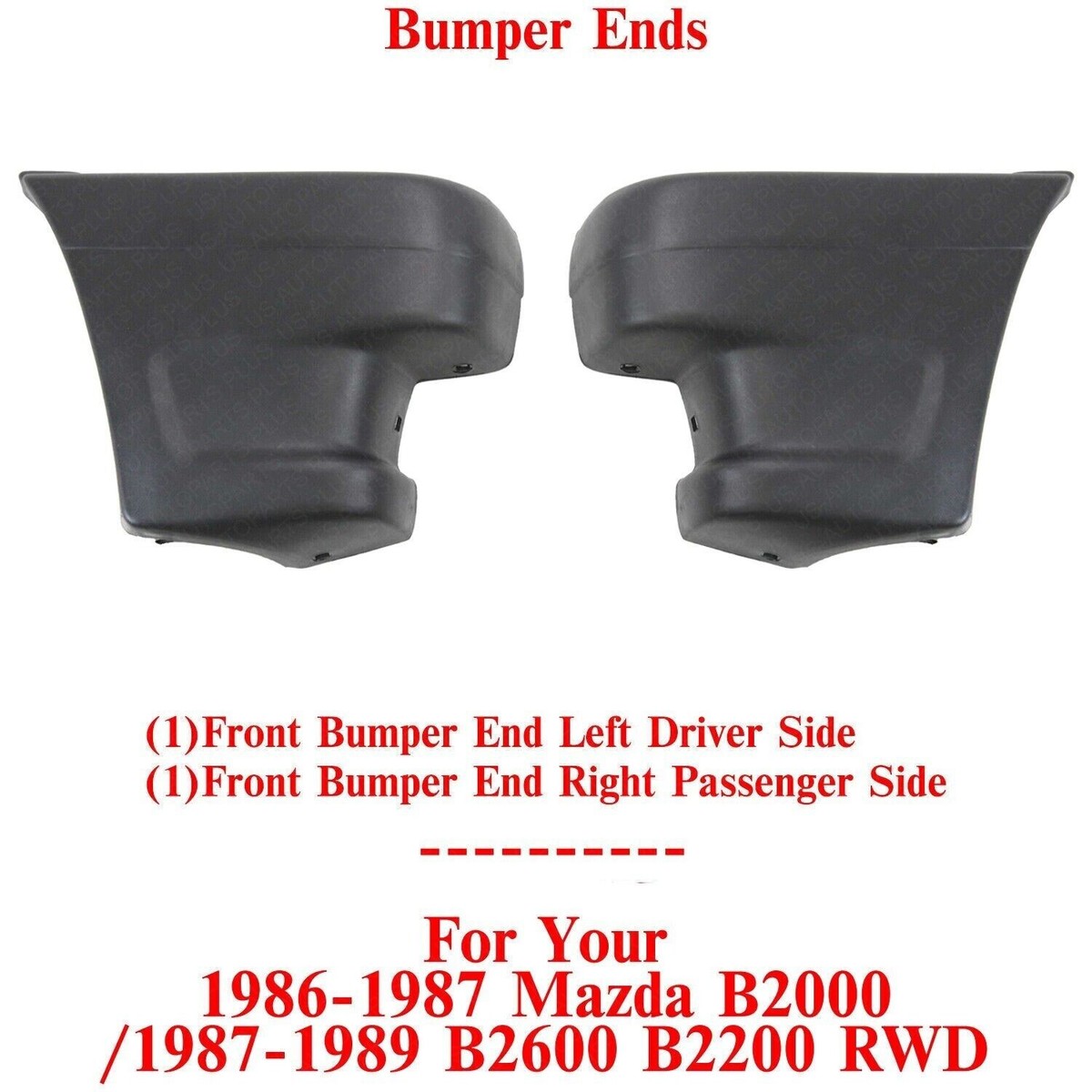 Front Bumper End Caps LH & RH Side For 1986-87 Mazda B2000 / 1987