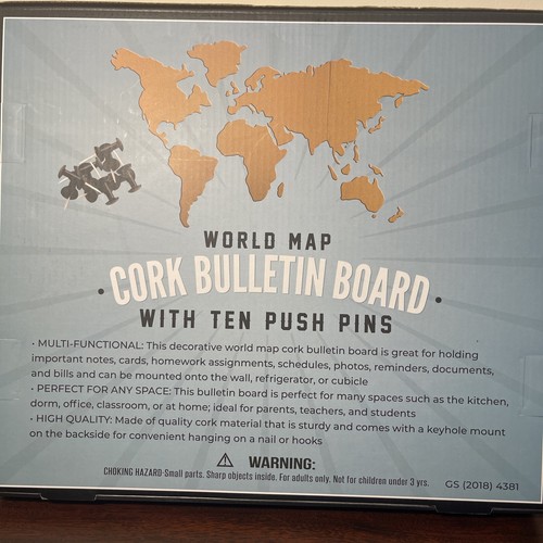 World Map Cork Bulletin Board Notes Reminders Photos With Push Pins - Picture 2 of 2