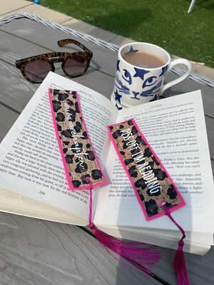 Homemade Handmade adult Bookmark Quirky leopard print pink tassel gift