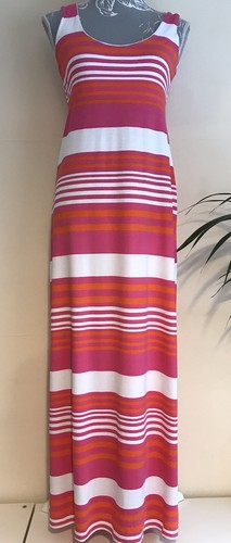 Ladies Pink White Orange Stripe Maxi 