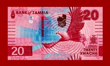 20 KWACHA ZAMBIA UNC NOTE - Hybrid Substrat - Sign: D.H. Kalyalya - (Pick-63a)