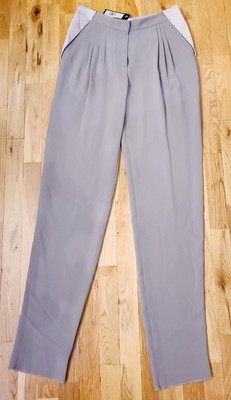 New $2295 Giorgio Armani Silk Satin Panel Pocket Straight  Pant Grey US 4 IT 40