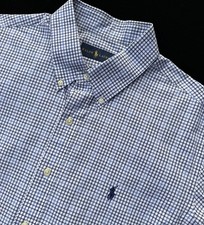 Men's Polo Ralph Lauren Oxford Blue Plaid Button Down Dress Shirt Size XL S/S