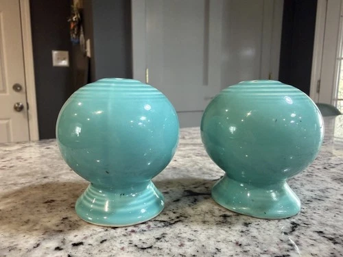 Pair of Original Homer Laughlin Fiesta Turquoise Salt & Pepper Shakers 2.50 T