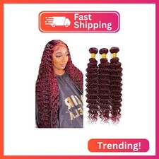  99J Wine Red Bundles Human Hair Deep Wave Bundles 26 28 30 Inch Burgundy Deep W