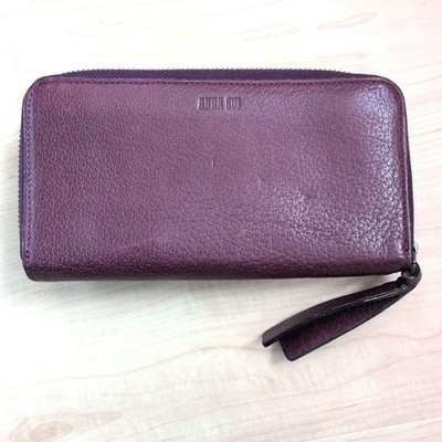 ANNA SUI Long Wallet Purple Heart Clasp Butterfly Leather Purse