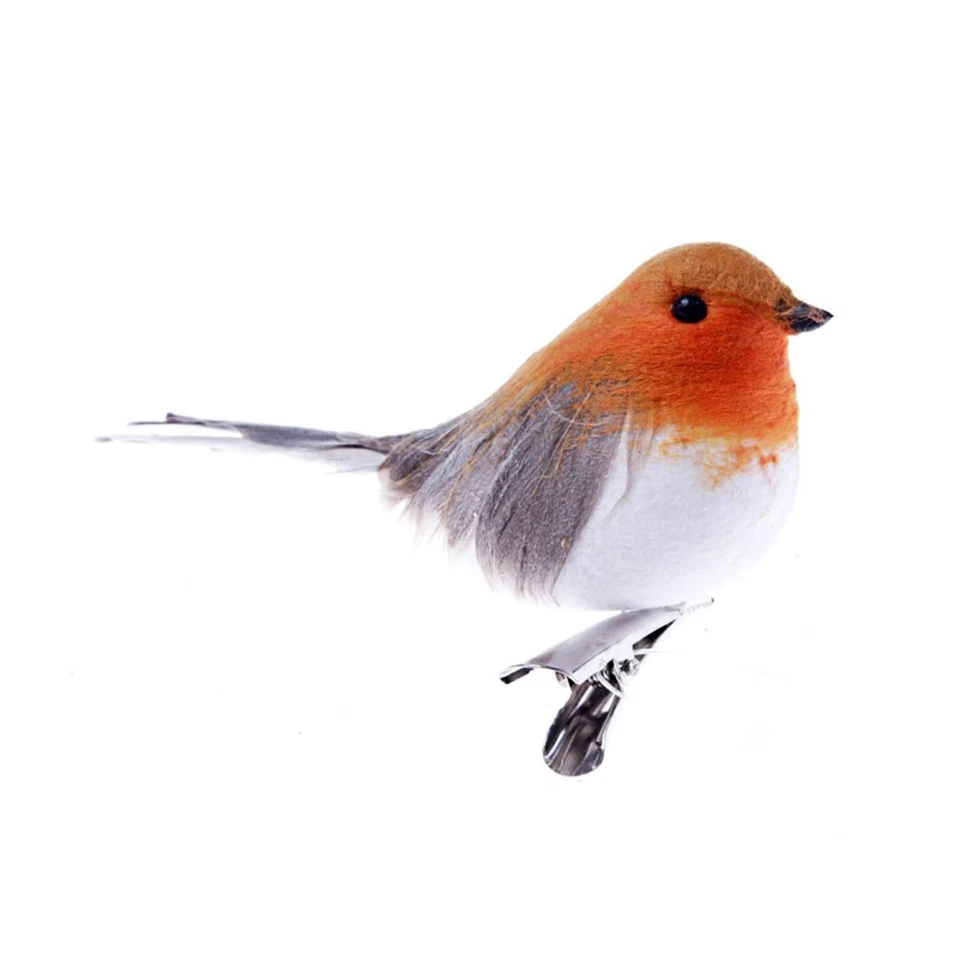 FLORISTRYWAREHOUSE Feather Robin Bird on Clip Christmas Decoration Box of 6