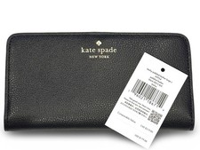 Kate Spade New York Bailey Pebbled Leather Large Slim Bifold Wallet Black/Gold