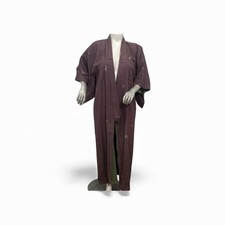 Vintage Japanese Silky textured Kimono Robe purple Geometric print open front