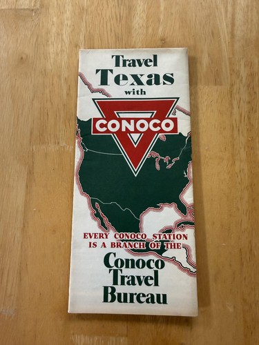Vintage Conoco Texas Official Road Map Fold-Out Travel Gas Oil White USA