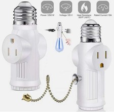 2Pcs E26/E27 Light Socket to Plug Adapter 2/3 Prong Light Bulb Outlet Adapter US