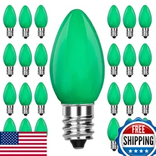 25PK C7 LED Green Light Bulbs, Vintage Christmas, E12 Base, Indoor/Outdoor