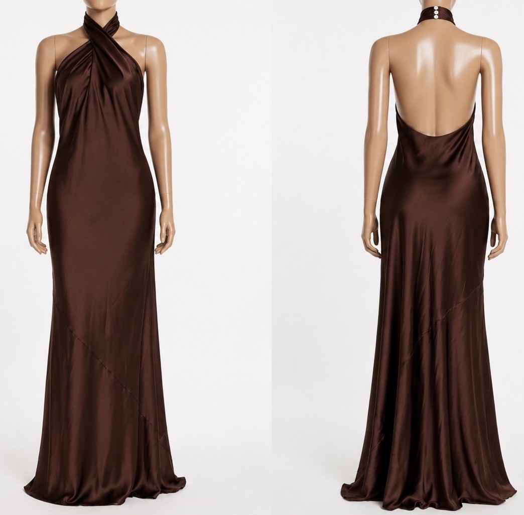 Show Me Your Mumu Jasmine Halter Maxi Dress Womens Medium Chocolate Luxe Satin