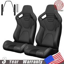 2 Pcs Reclinable Racing Seats For Subaru Pvc Leather W Dual-slider Bucket Seats