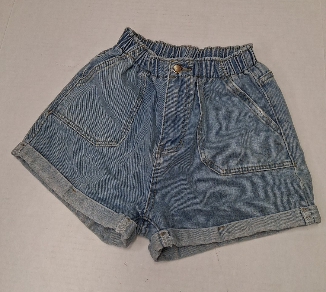 Shein High Rise Elastic Waist Rolled Cuff Denim Blue Jean Shorts Women's Sz 4 SM