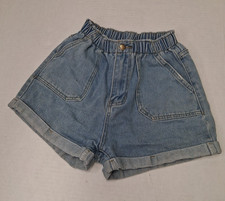 Shein High Rise Elastic Waist Rolled Cuff Denim Blue Jean Shorts Women's Sz 4 SM