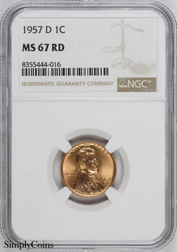 1957-D Lincoln Wheat Penny NGC MS67 RD BU Uncirculated Cent GEM
