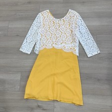 Sandro Paris Robe Jaune white lace yellow mini dress  XS