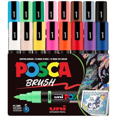 16 Pack Water-Based Paint Markers, Brush Tip Assorted Colors]