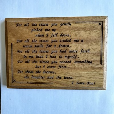 Sentimental Engraved Wooden Poem Verse Plaque I Love You 5x7
