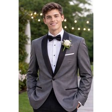 Paisley Gray Men 42L Slim Fit Gray Tuxedo Jacket Blue Floral Lining Wedding