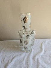 Set Of 4 VTG Libbey Starlyte Frosted/Silver Foliage Drinking Tumblers Glasses