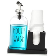 Glass Mouthwash Dispenser for Bathroom, 16 OZ Mouthwash Dispenser with Black