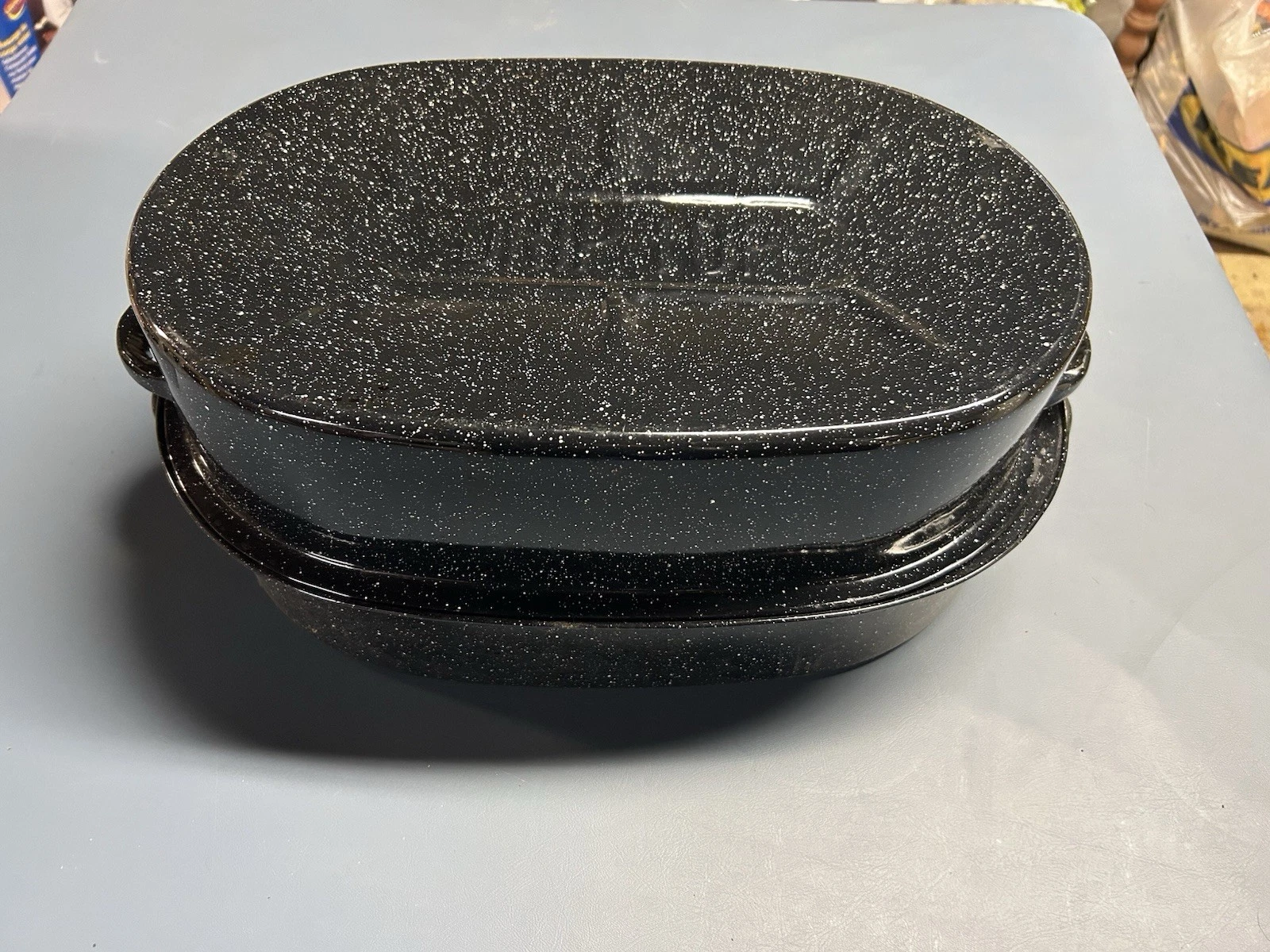 Vintage Enamel Ware Oval Roasting Pan With Lid Black