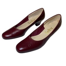 Selby Vintage Burgundy Leather Low Heel Pumps Women's Size 9 D USA