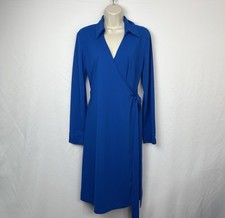 Vintage Express Women’s Wrap Dress Long Sleeve Blue 45” Length Side Tie Size 10
