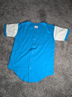 Vtg Competitors View Button Up Baseball Jersey Shirt Blue White L Made in USA 