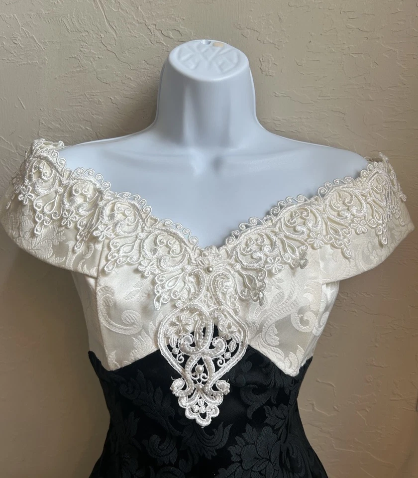 Maxi Vestido Gunne Sax Vintage Años 90 5/6 Victoriano Regencia Formal Perla Baile de graduación Foto 3 de 4