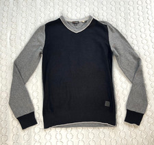 Guess V-Neck Sweater Men's M Grey Black Knit Pullover Jumper Winter Cozy