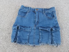 Daisy Girls Small Denim Skirt Cotton Blend Blue Pockets Cut Off