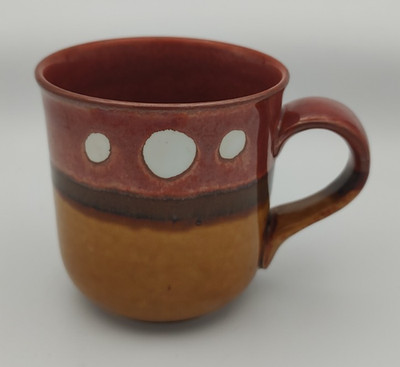 Vintage Studio Art Dots Glazed Two Tone Coffee Mug Tea Cup Red Orange Brown Fall