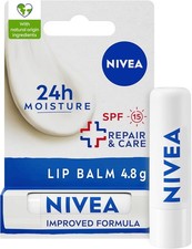 Nivea Repair & Care Lip Balm: Soothing SPF15 Protection for Sensitive Skin, 4.8