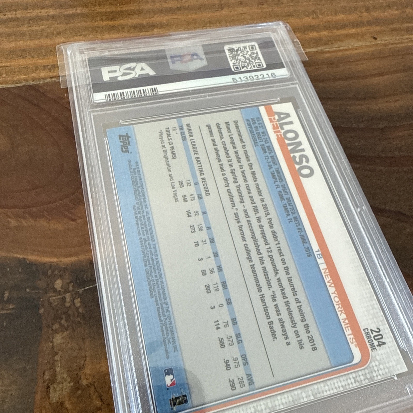 PSA 9 MINT 2019 TOPPS CHROME ROOKIE PETE ALONSO NO. 204 *METS* view 4