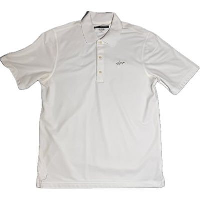 #ad #ad Greg Norman Play Dry White Golf Polo Shirt Mens Medium Shark Logo Performance $15.99