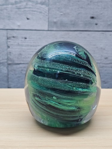 KERRY GLASS GREEN SWIRL GLASS PAPERWEIGHT - 3 1/2" TALL - HAND MADE IN IRELAND - Picture 2 of 8