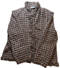 Chico's Womens size 2 Fringed Tweed Multicolor Open Jacket Blazer Long Sleeve