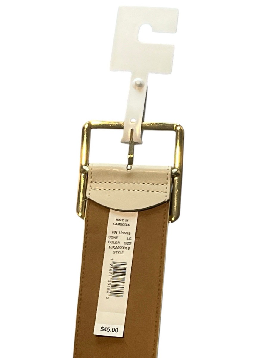 Calvin Klein Leather Belt Womens Medium Bone White Gold Buckle