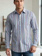 Geoffrey Beene Men's Striped Dress Shirt Wrinkle Free Long Sleeve Size 34/35-XL