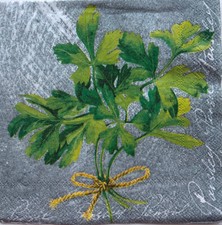 two Individual Beverage Parsley, Herb Decoupage Paper napkins Gray, Green, Gold