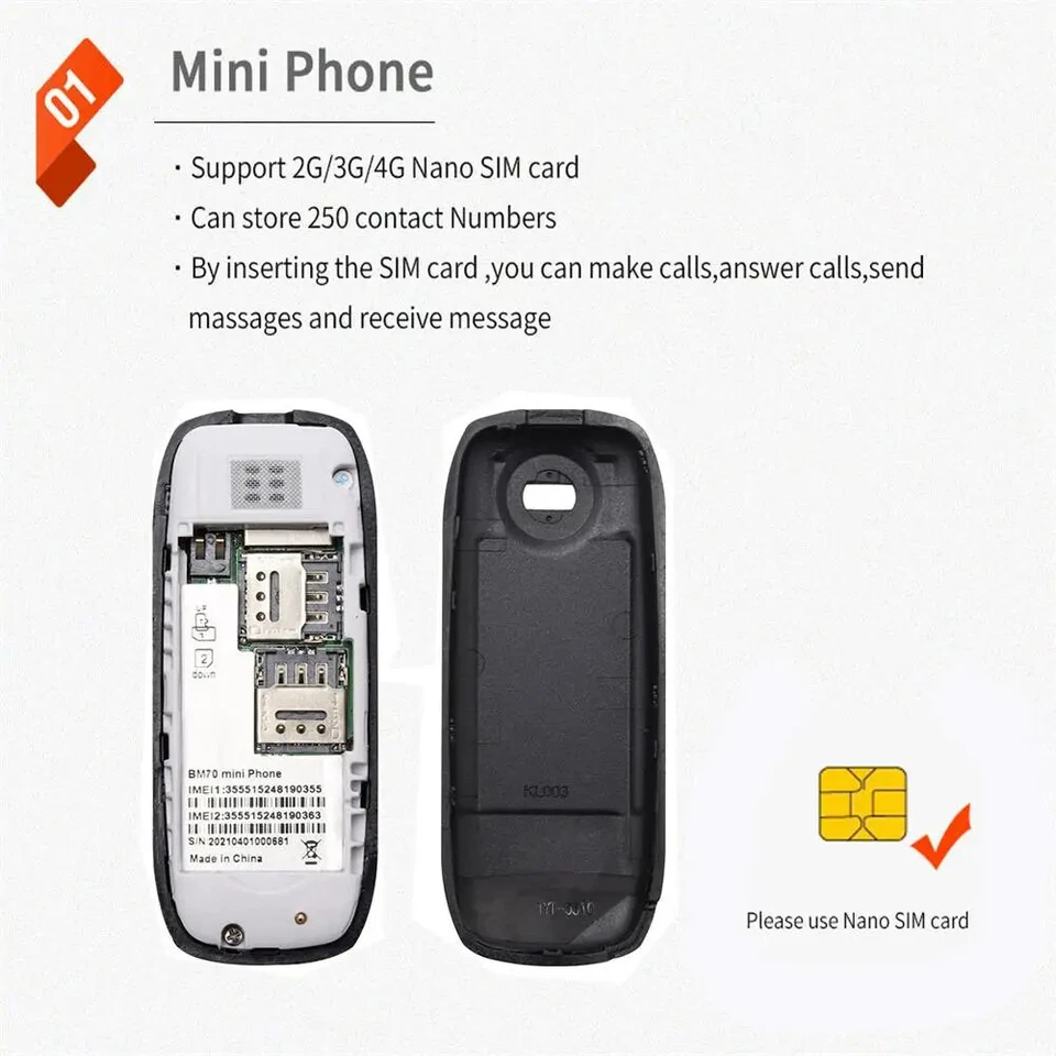 GTSTAR BM 70 MINI PORTABLE BLUETOOTH LONGUEUR 6.2CM NOIR dual SIM Foto 3 de 4