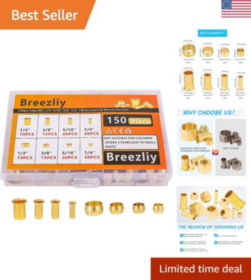 Durable Brass Compression Fitting Set - 150PCS Sleeves & Inserts Assortment